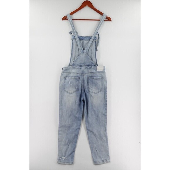 Basic House TBH Overall Womens Small Blue Denim Light Wash Crop Distressed Korea - Picture 8 of 16